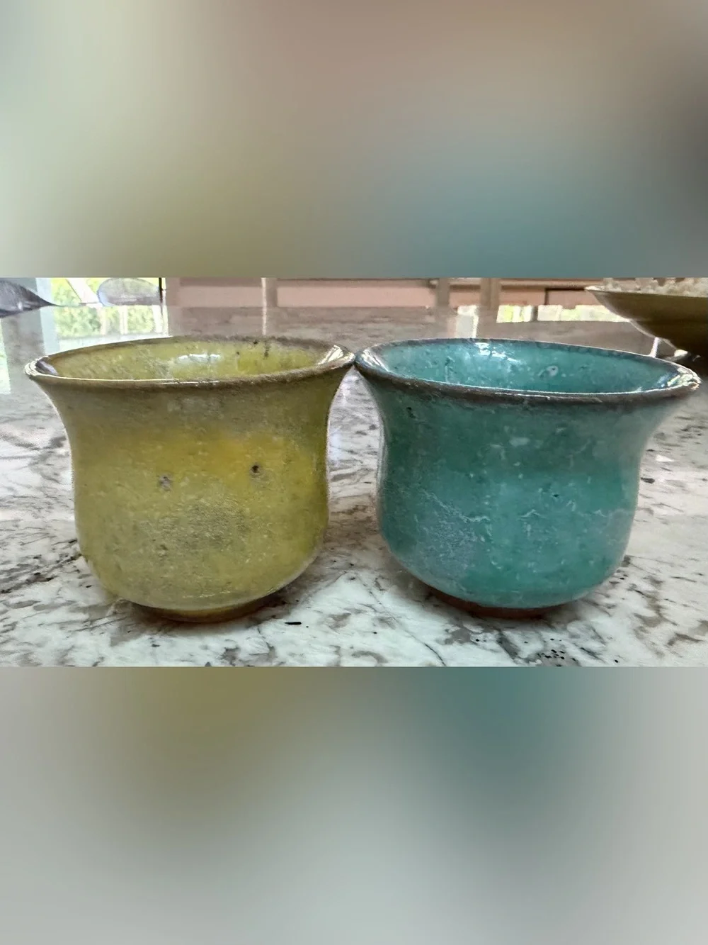 POTERIES DE LA VALLEE NOIRE FRANCE ARTISAN MADE MUG SET - Yellow & Turquoise